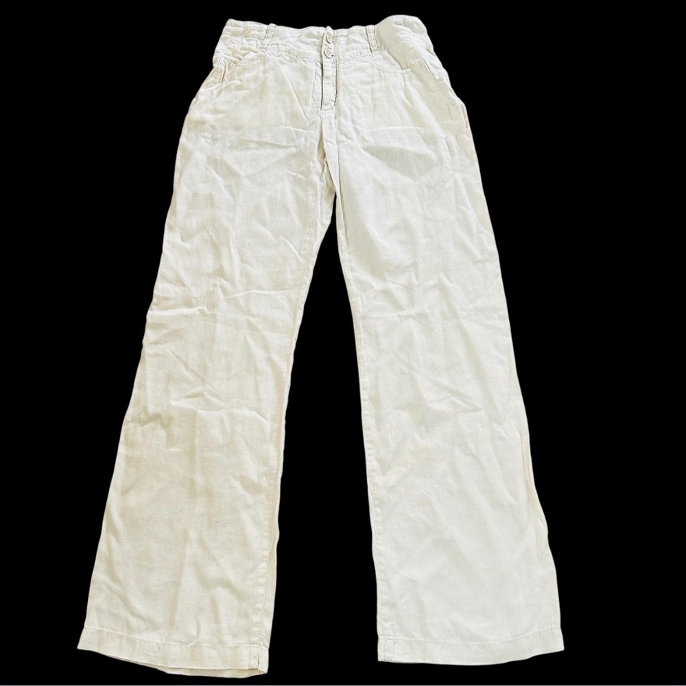 Escada 100% Linen Women's White Pants Size 34 Beige